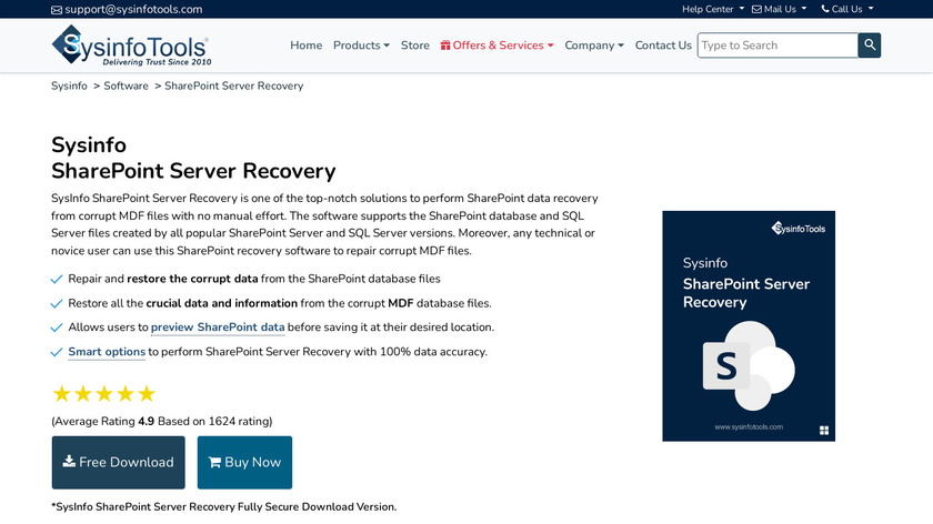 SysInfo SharePoint Server Recovery Landing Page