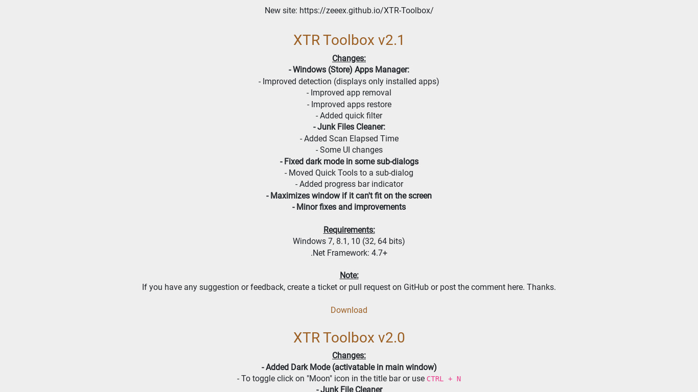 XTR Toolbox Landing page