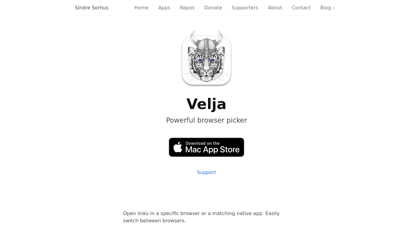 sindresorhus.com Velja Landing page