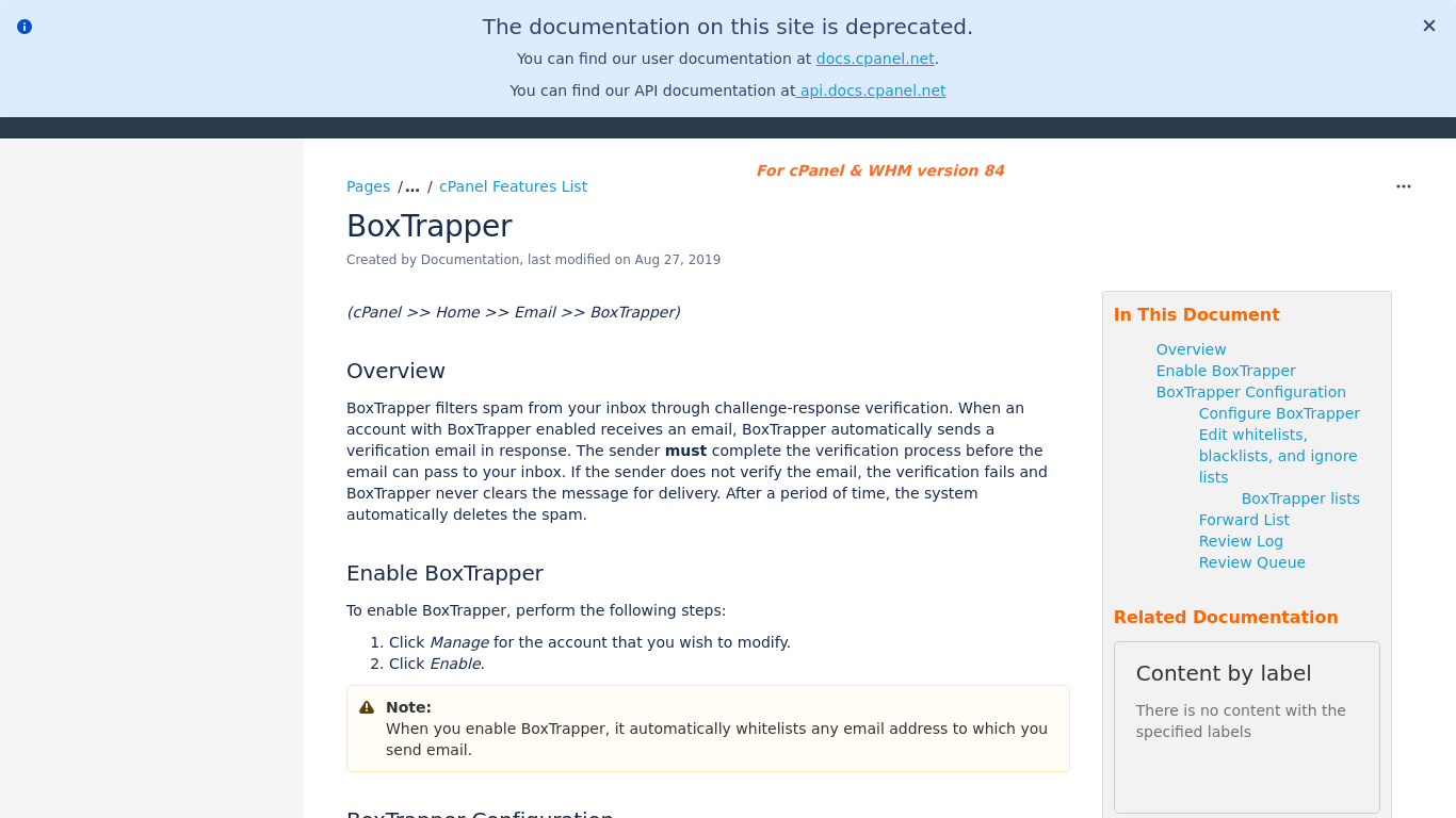BoxTrapper (cPanel Tool) Landing page