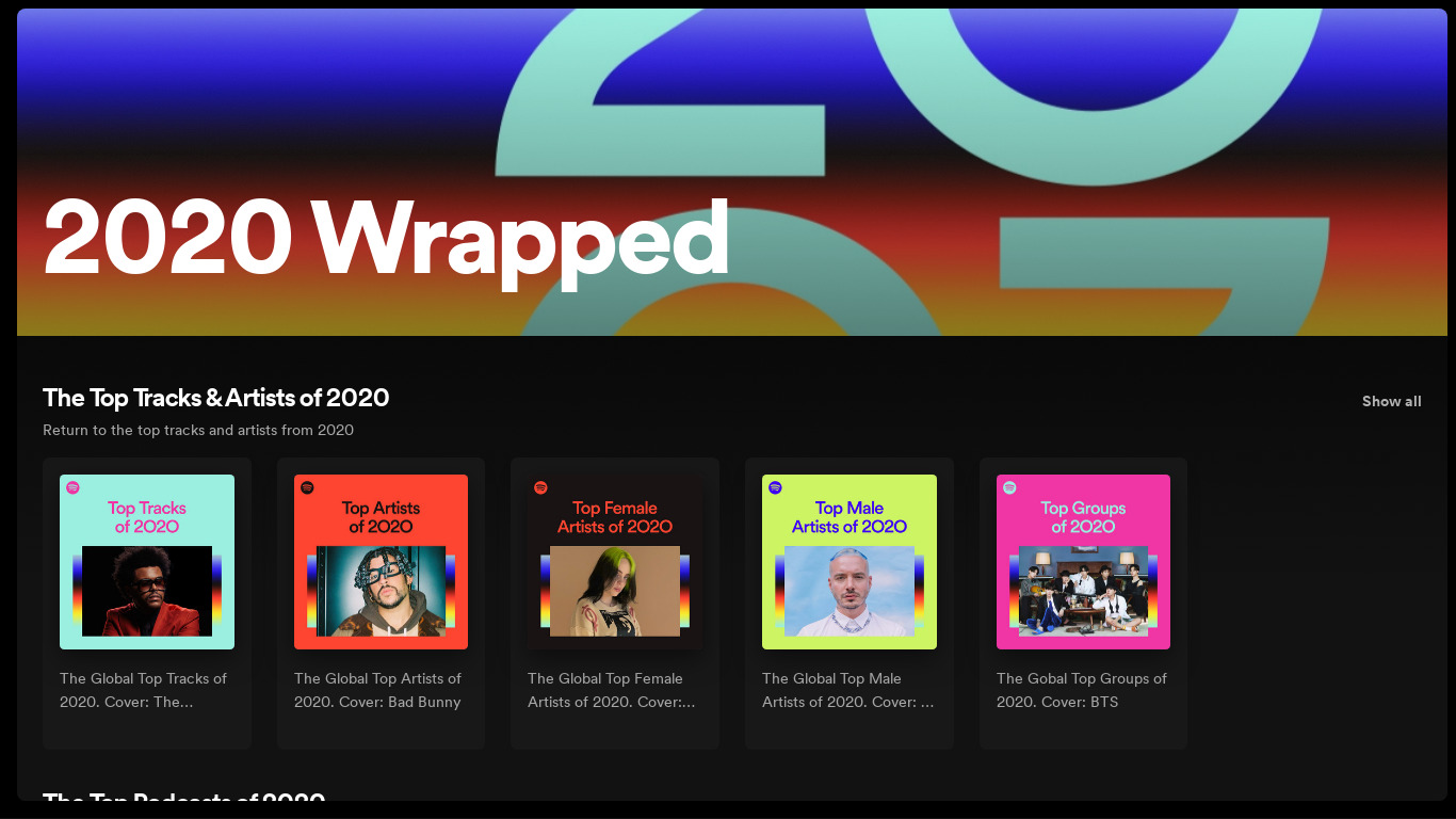 2020 Wrapped by Spotify Landing page