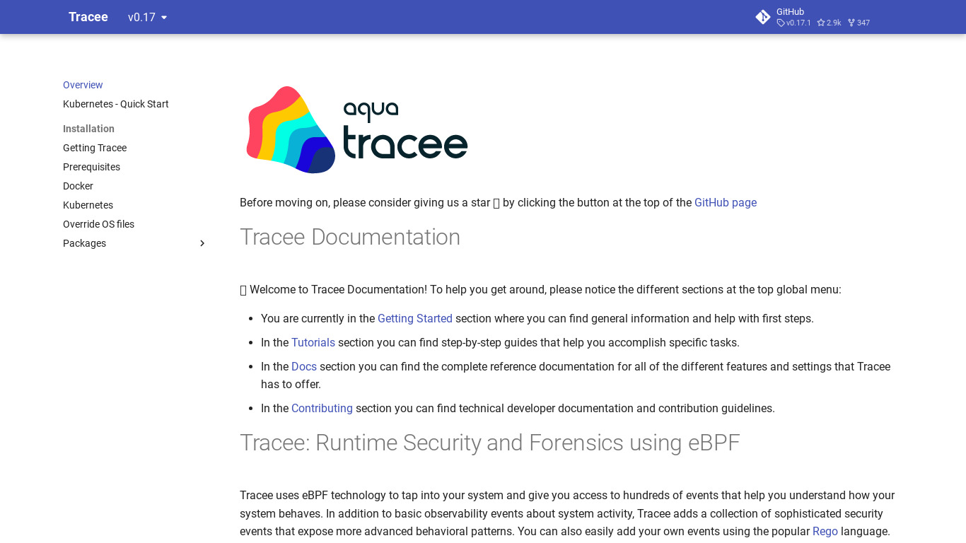 tracee Landing page