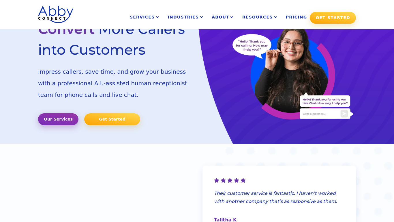 Abby Connect Landing page