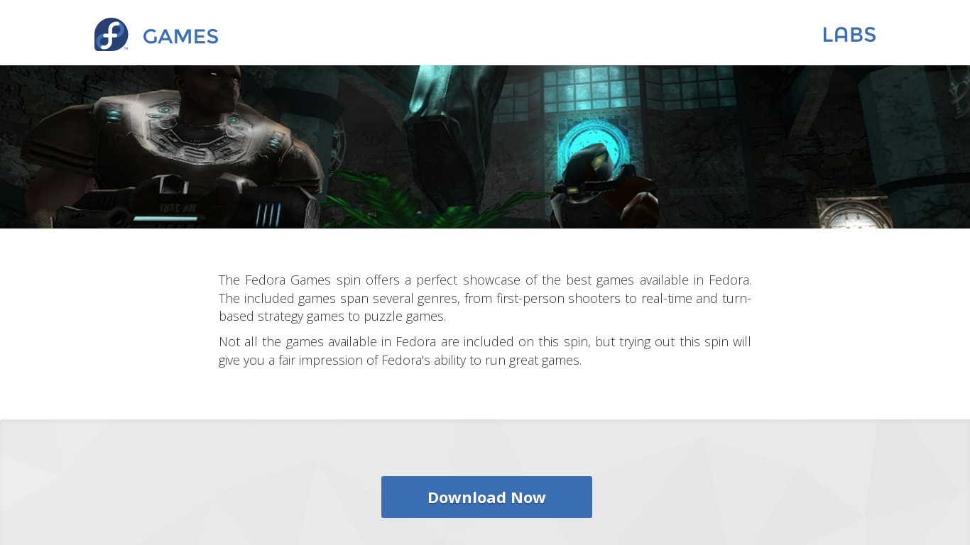 Fedora Games Landing page