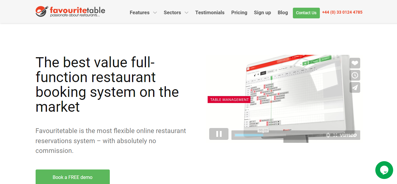 Favouritetable Restaurant Booking Landing page