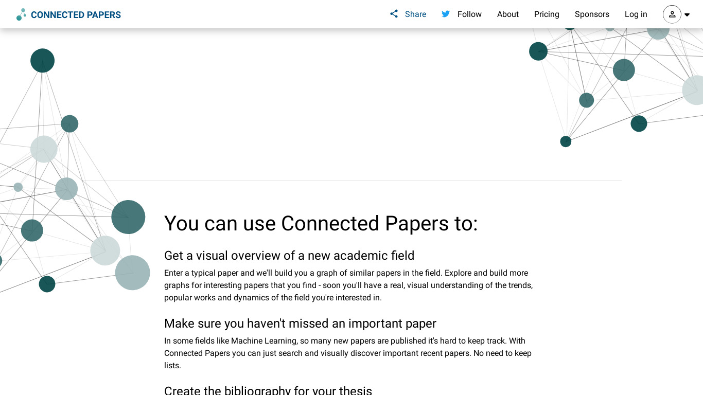 Connected Papers Landing page