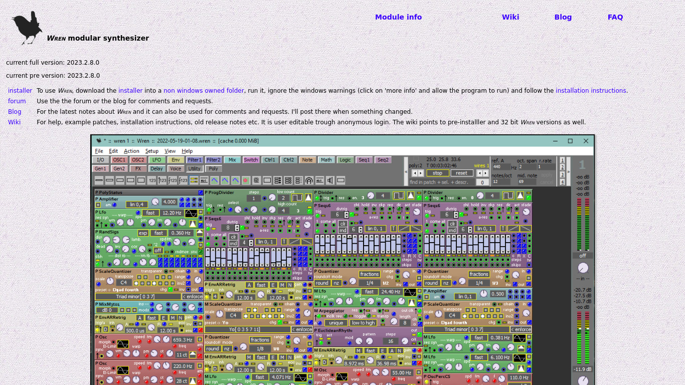 Wren modular synthesizer Landing page
