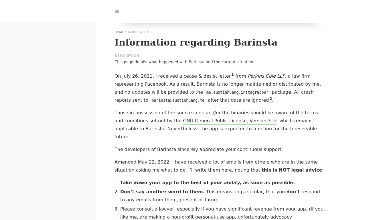 Barinsta Landing page