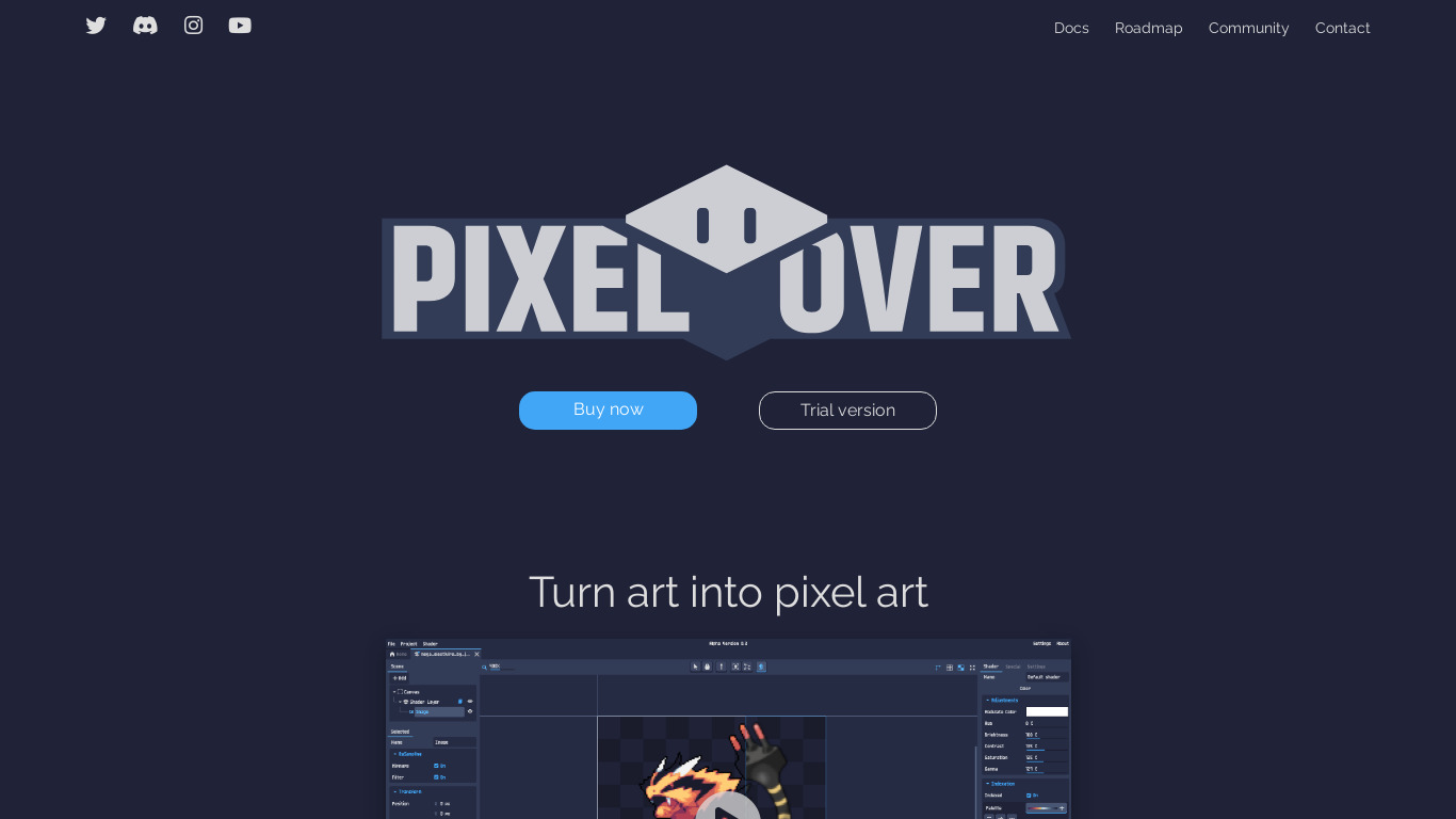 PixelOver Landing page