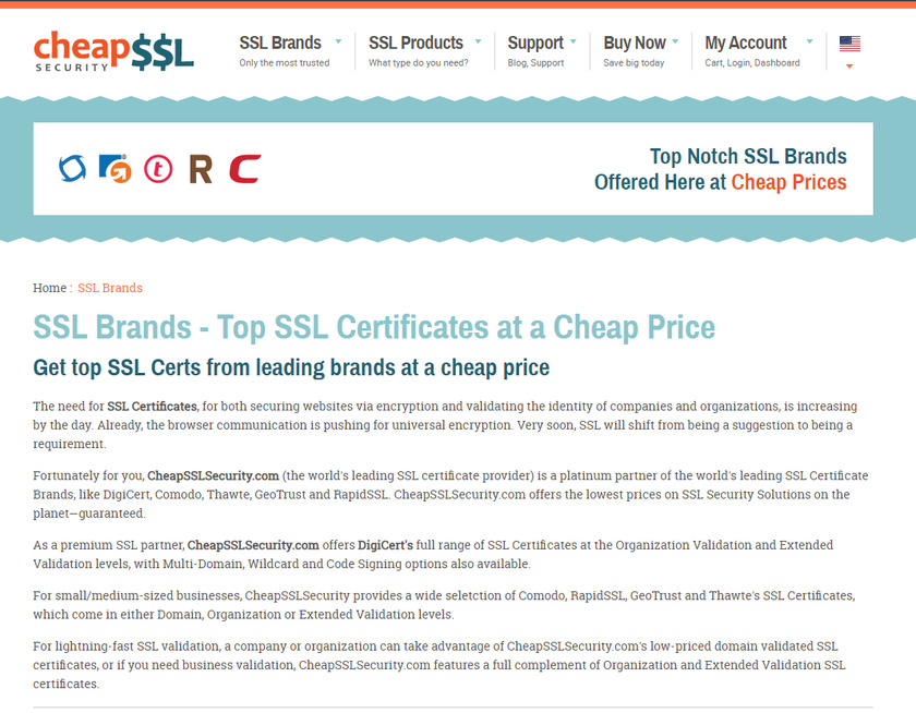 Top SSL Brands Landing Page