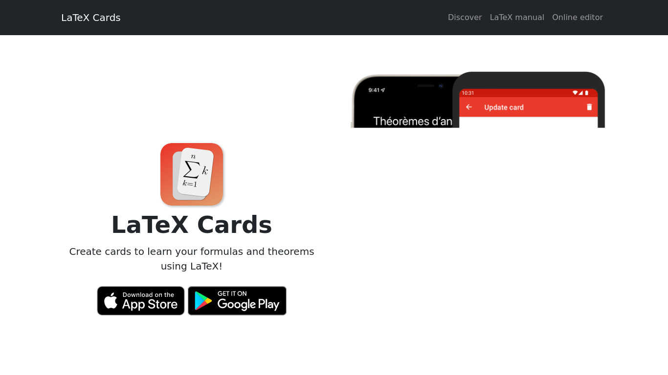 LaTeX Cards Landing page
