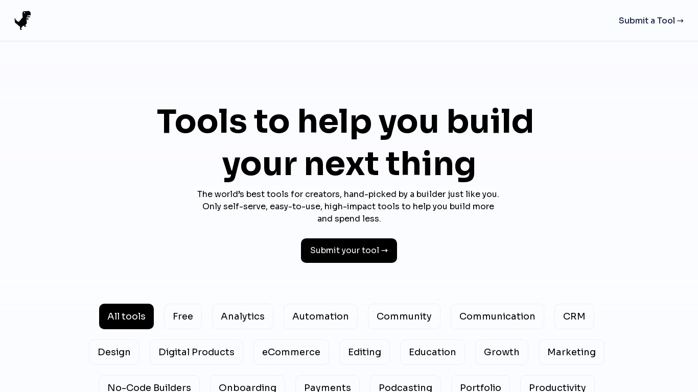Creatosaur: Tools for Creators Landing page