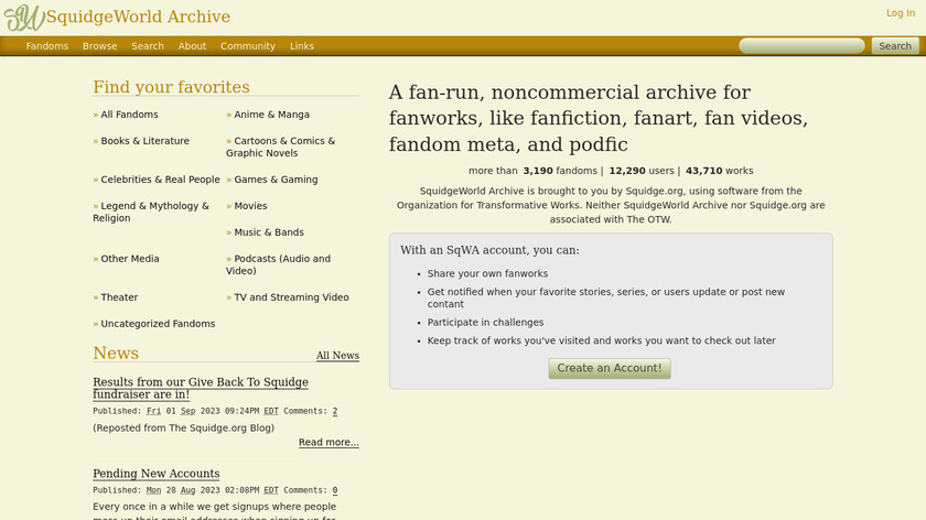 SquidgeWorld Archive Landing Page