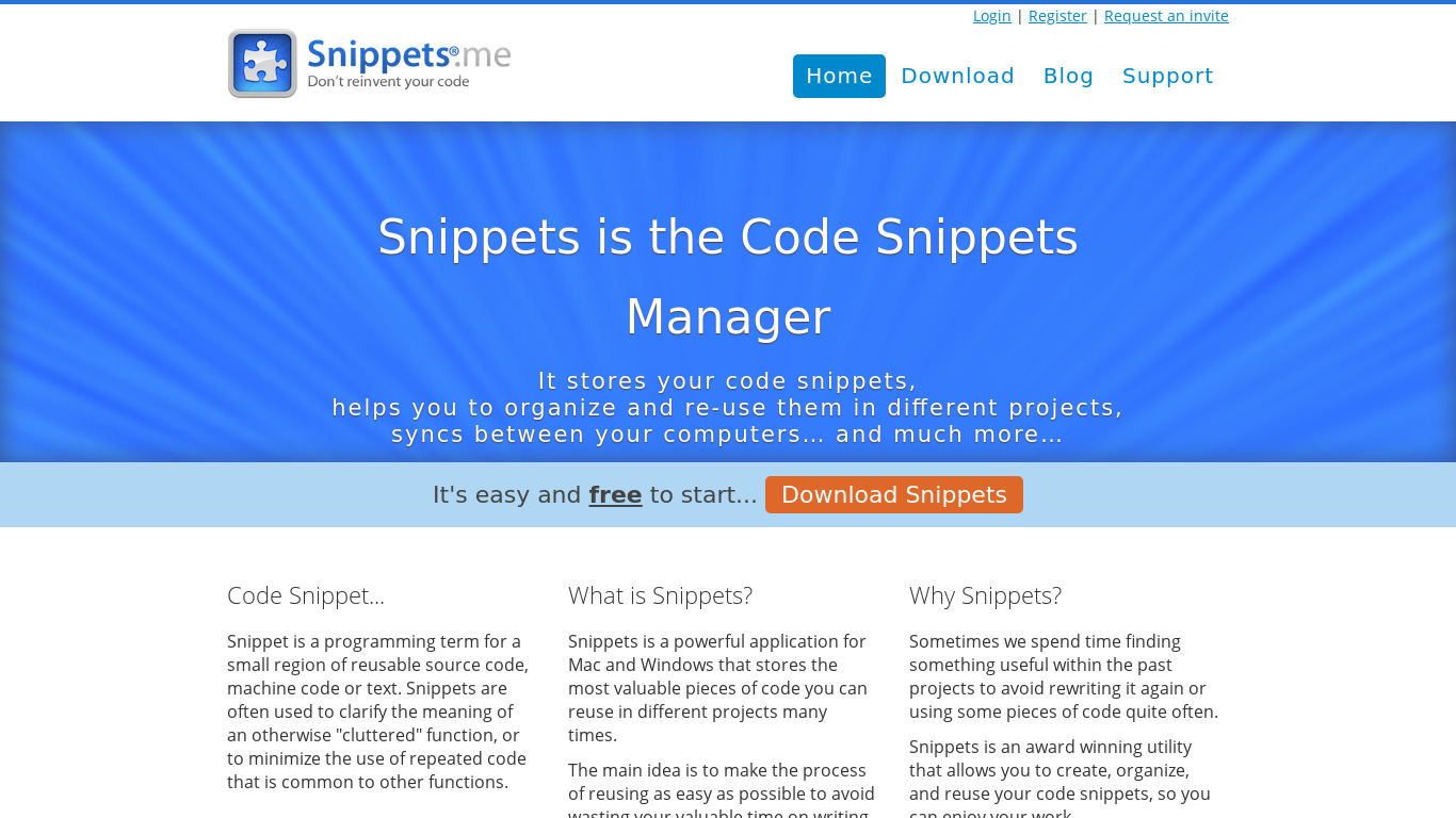 Snippets Landing page
