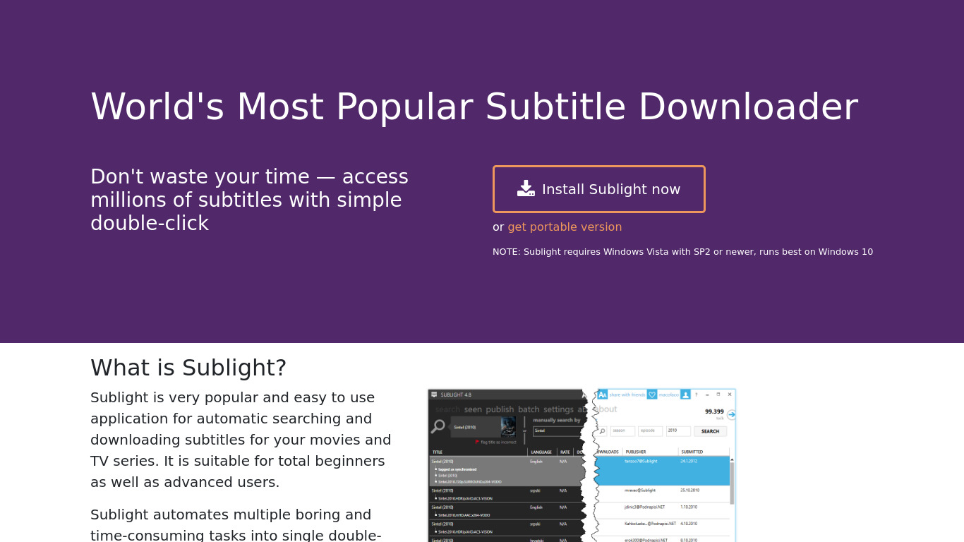 Sublight Landing page