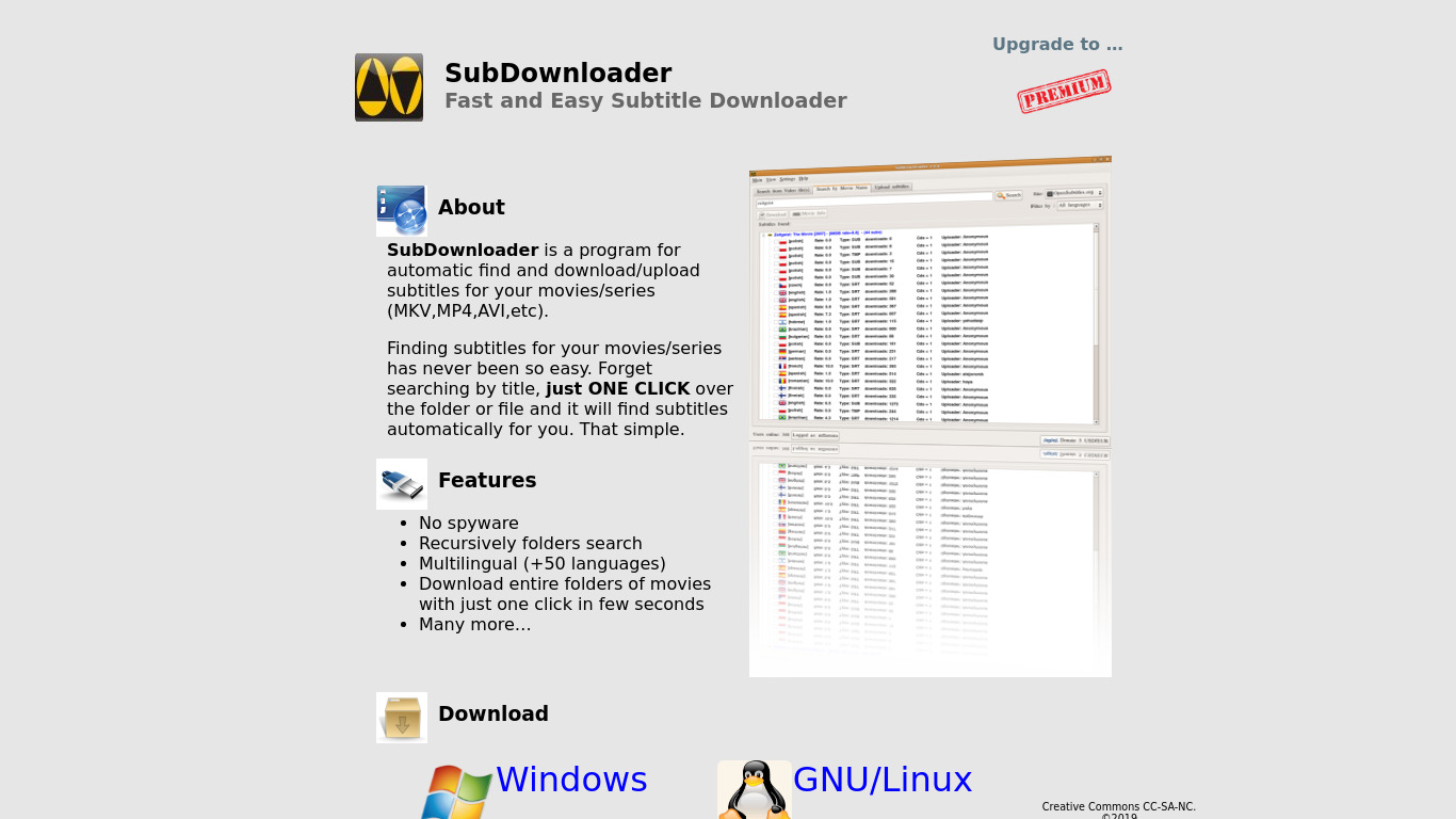 SubDownloader Landing page