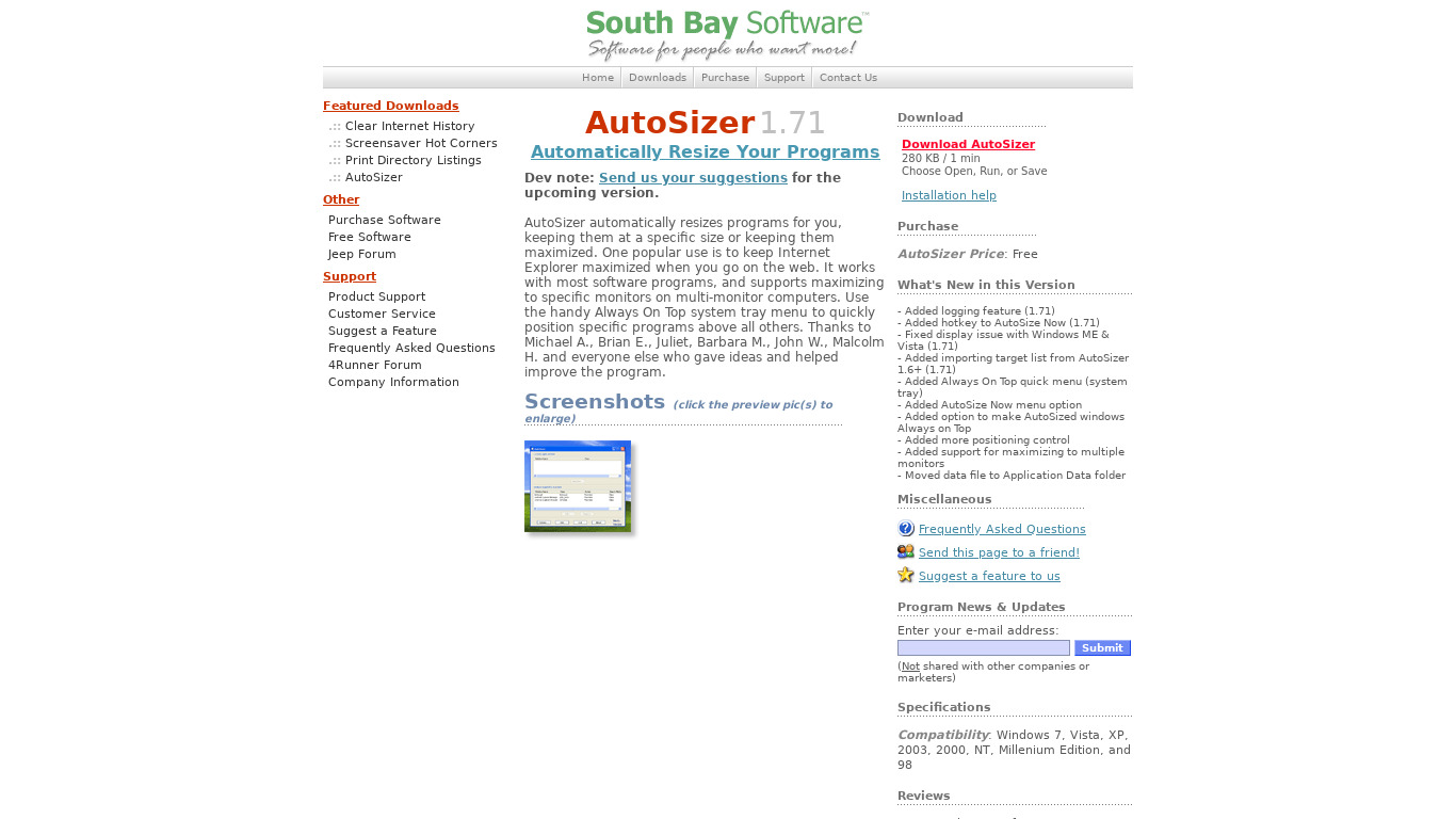 AutoSizer Landing page