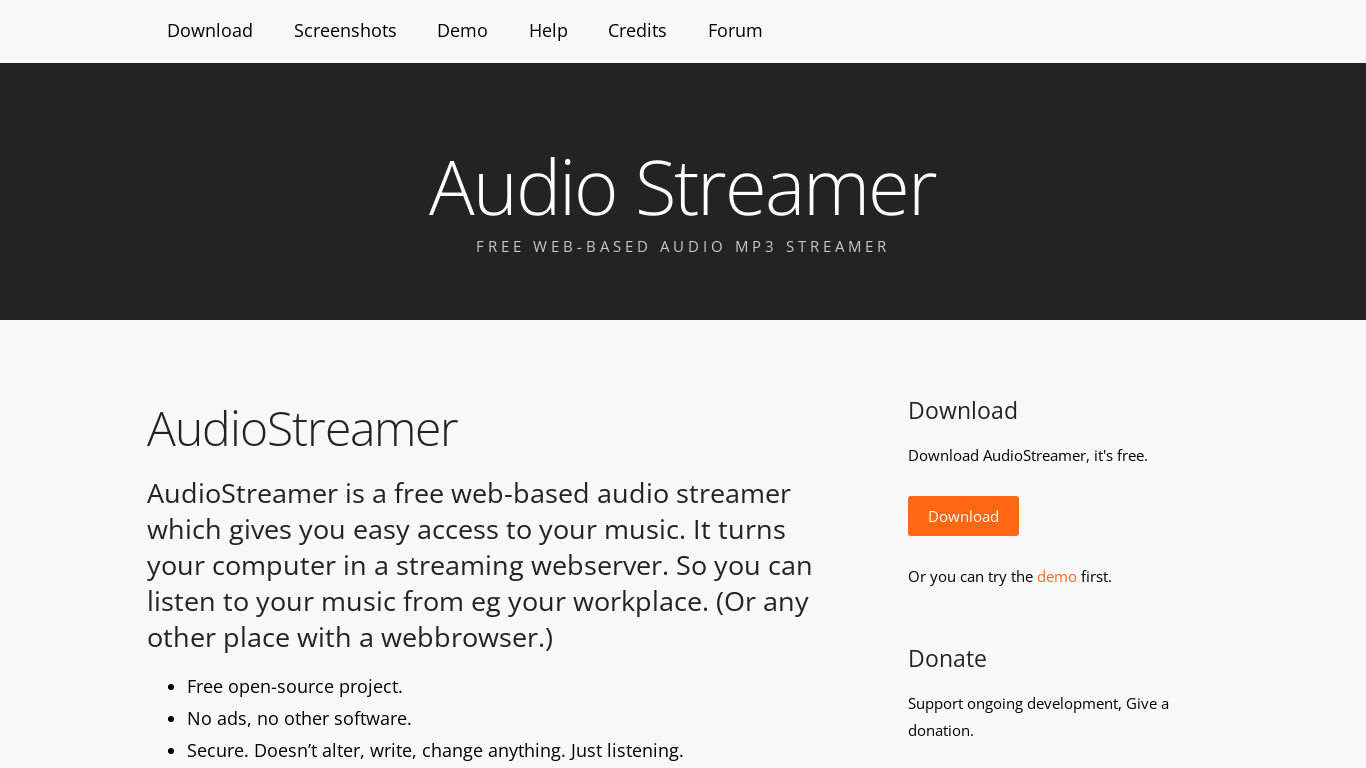 AudioStreamer Landing page
