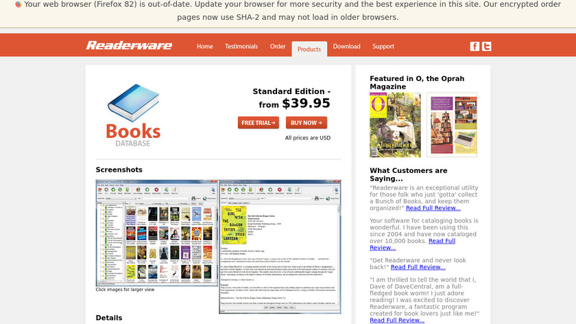 Readerware Book Database Landing Page