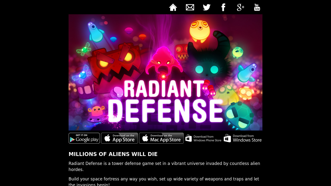 Radiant Defense Landing page