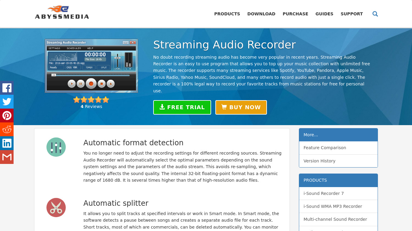 Abyssmedia Streaming Audio Recorder Landing page