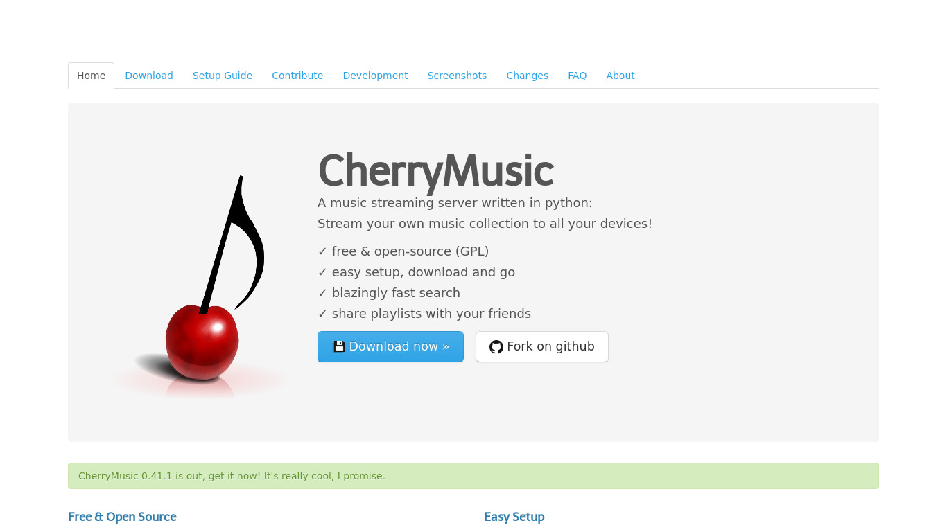 CherryMusic Landing page