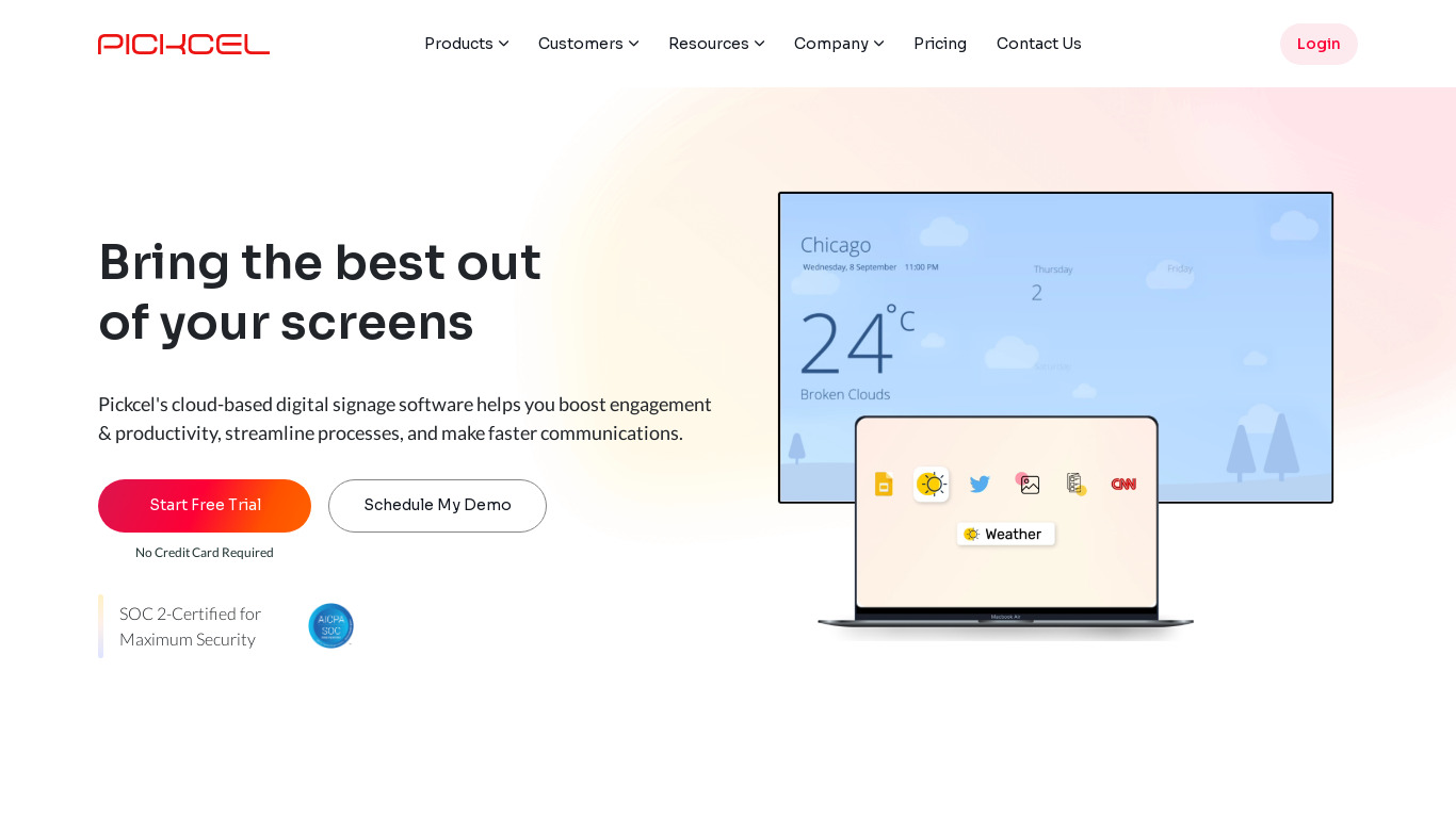 Pickcel Landing page