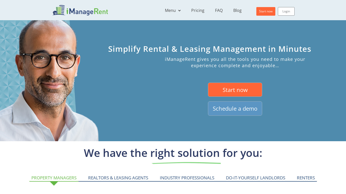 iManageRent Landing page
