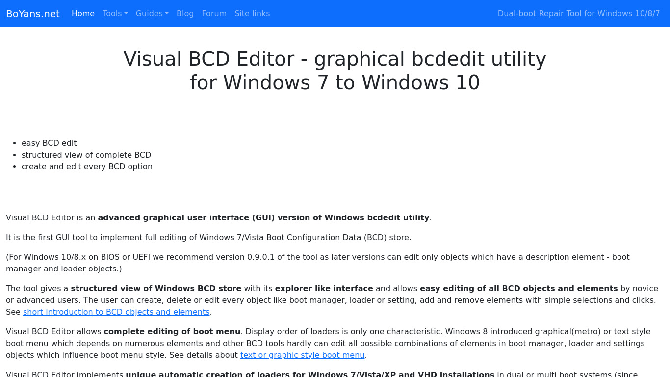 Visual BCD Editor Landing page