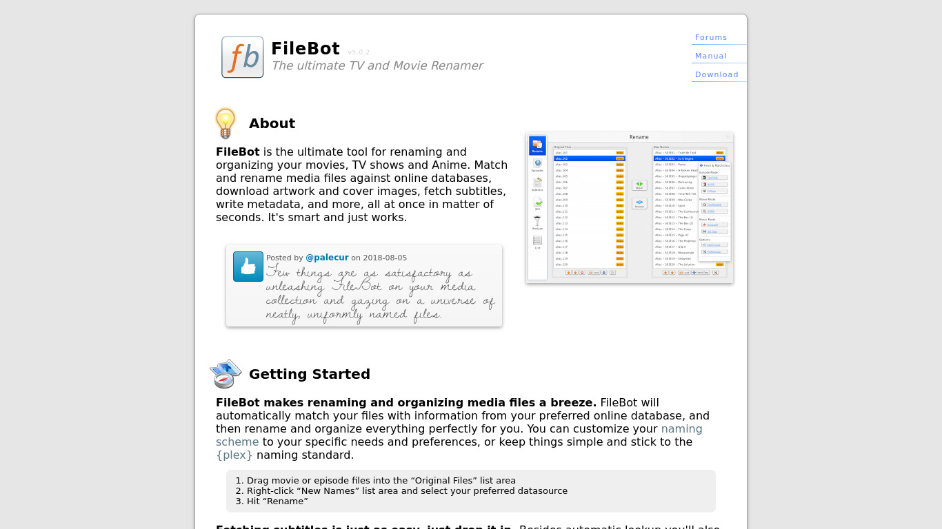 FileBot Landing page