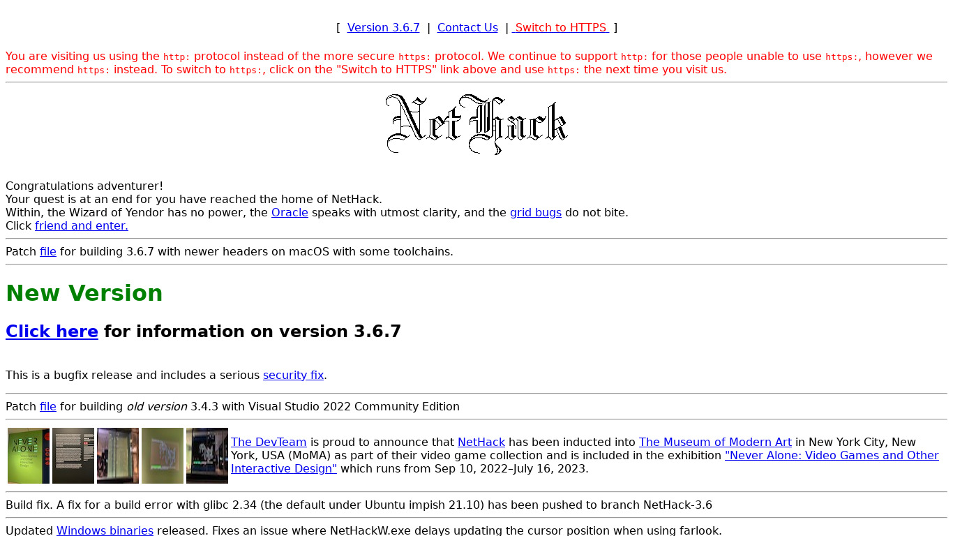 NetHack Landing page
