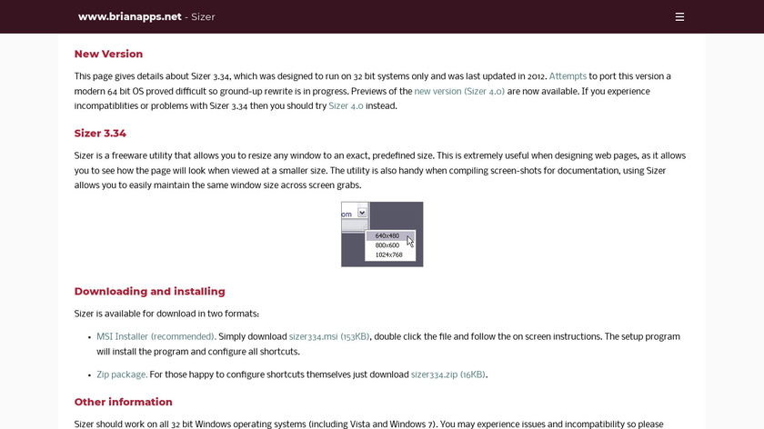 Sizer Landing Page
