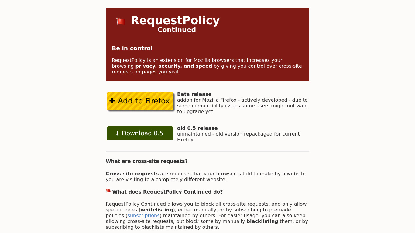RequestPolicy Landing page
