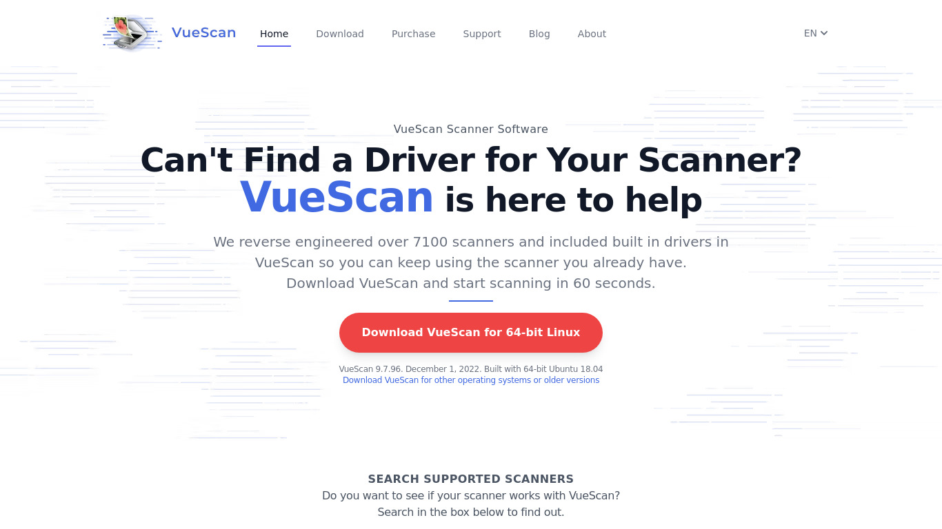 VueScan Landing page