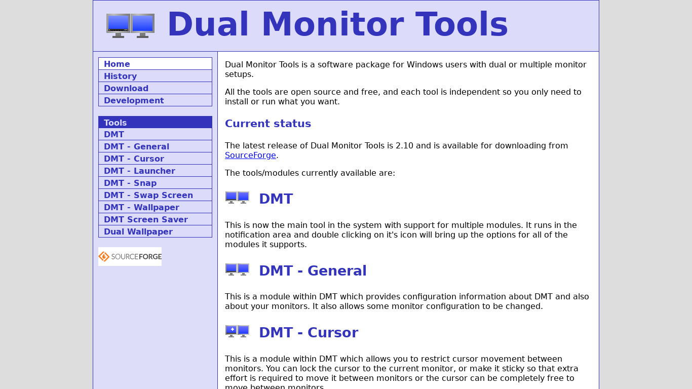 Dual Monitor Tools Landing page