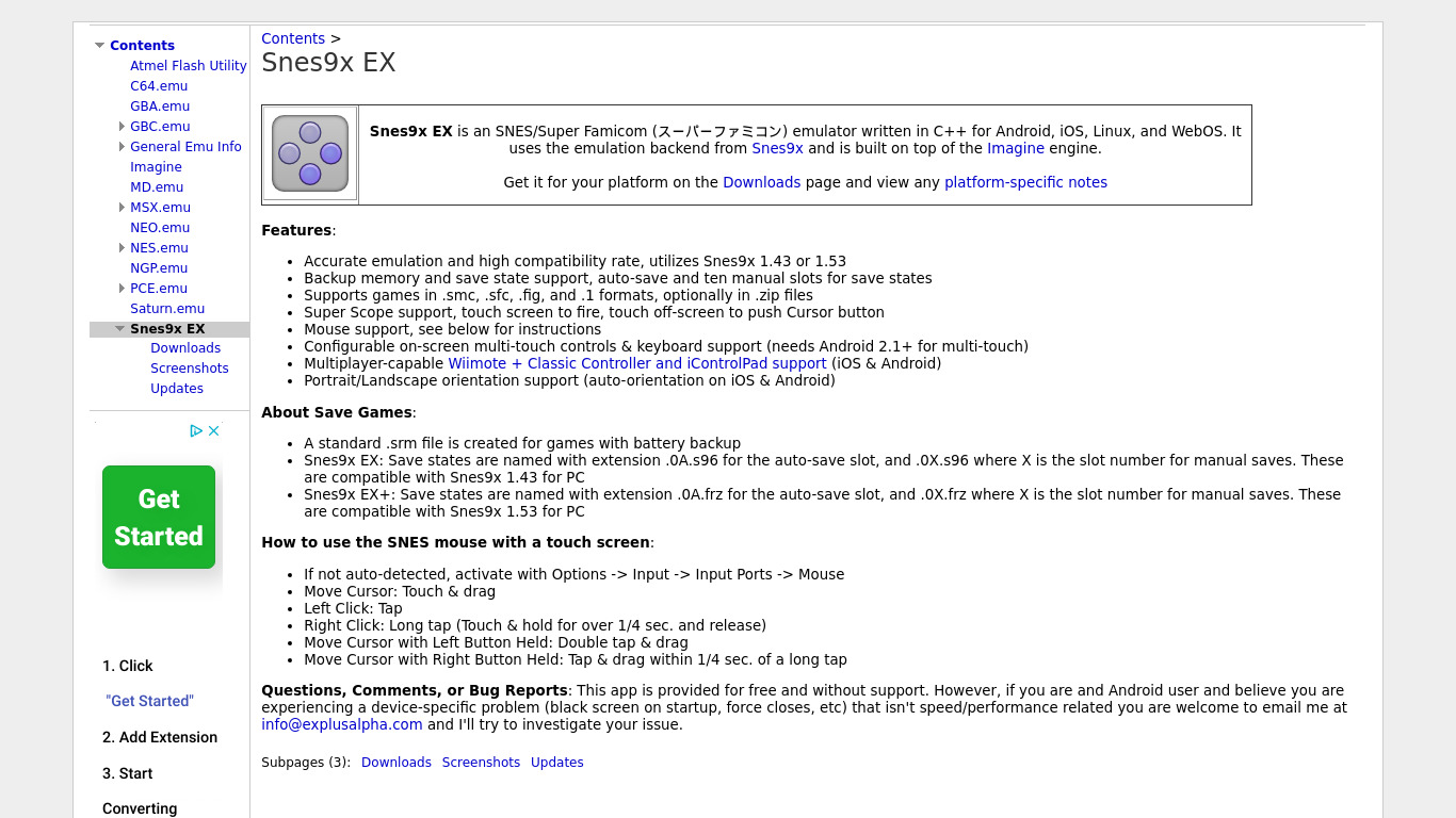 explusalpha.com Snes9x EX Landing page