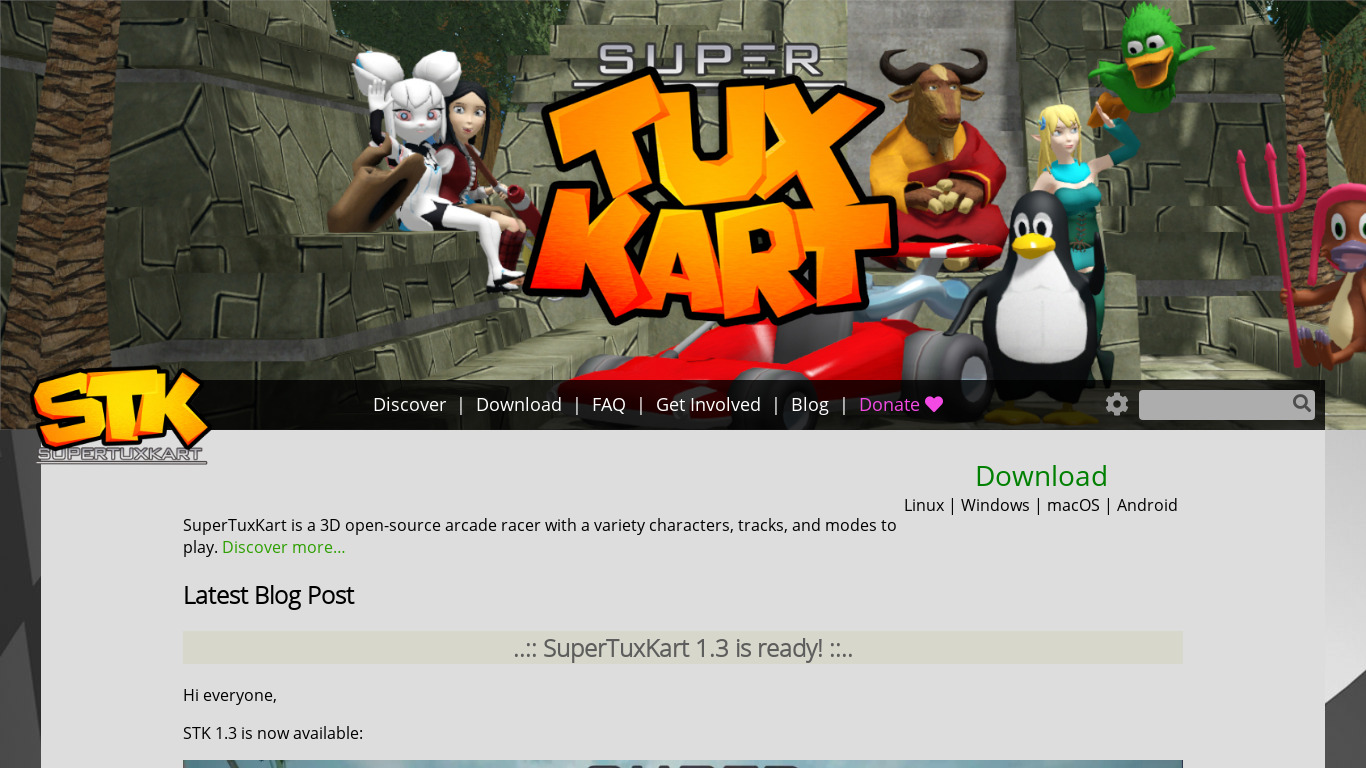 SuperTuxKart Landing page