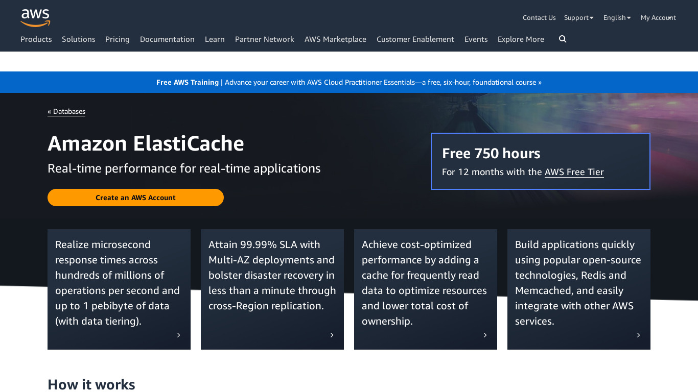 Amazon ElastiCache Landing page
