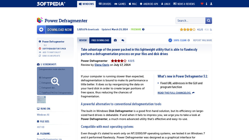 Power Defragmenter Landing Page
