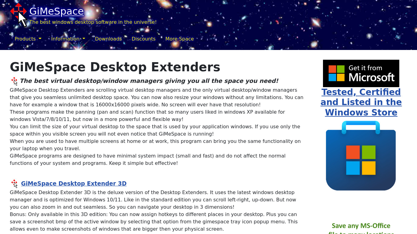 GiMeSpace Desktop Extender Landing page