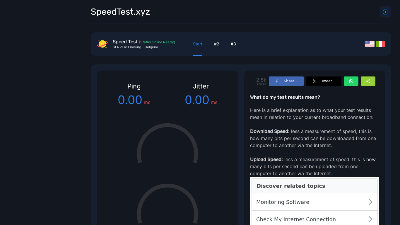 XYZ Speed Test Landing page