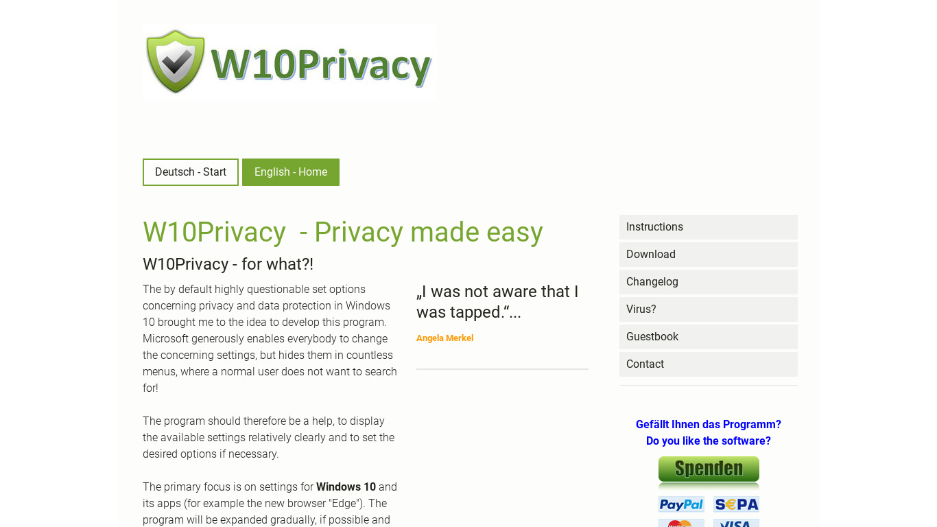 W10Privacy Landing page