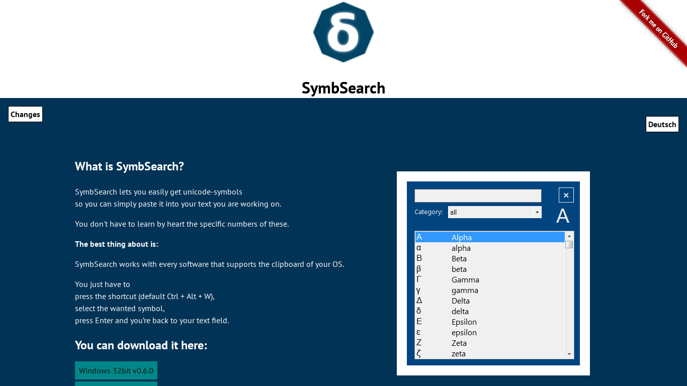 SymbSearch Landing page