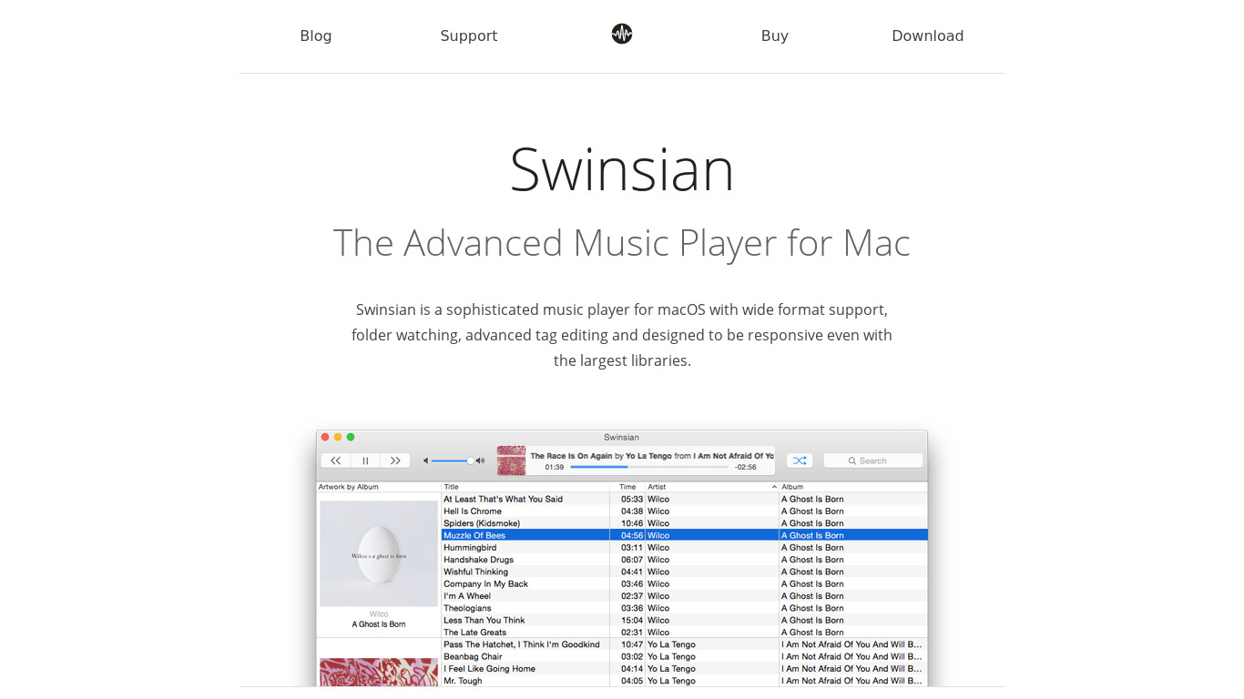 Swinsian Landing page