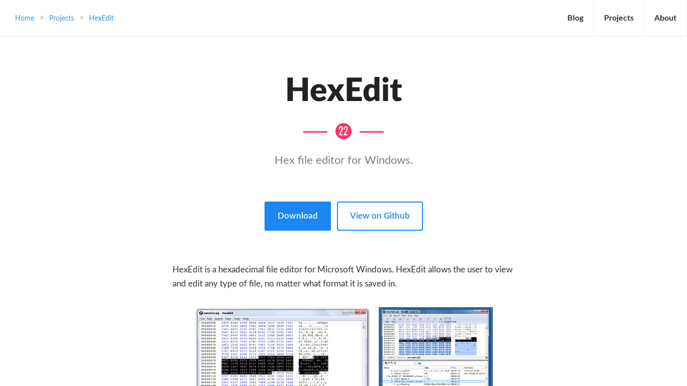 Catch22 HexEdit Landing page