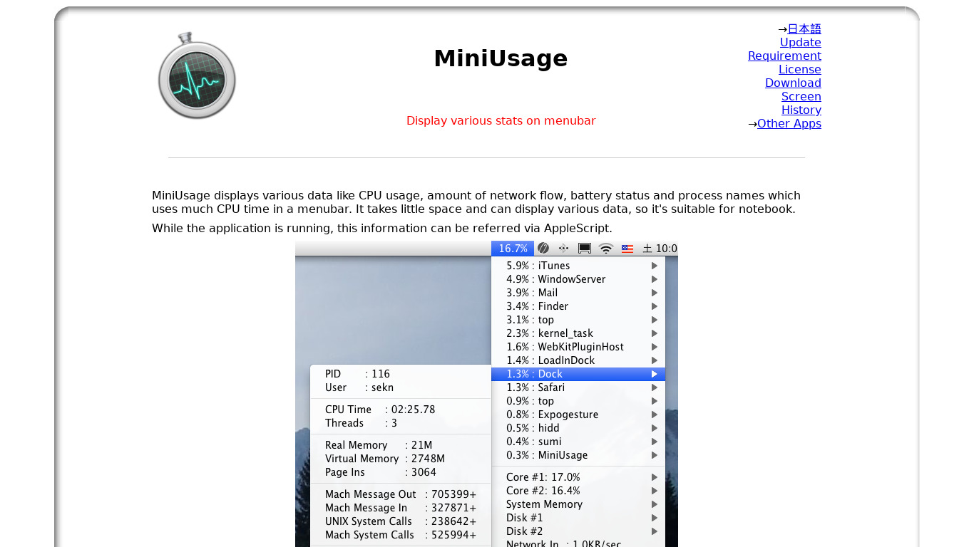 MiniUsage Landing page