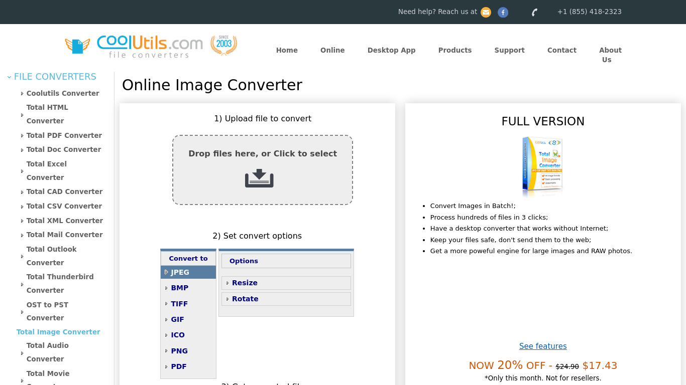 Online Image Converter Landing page
