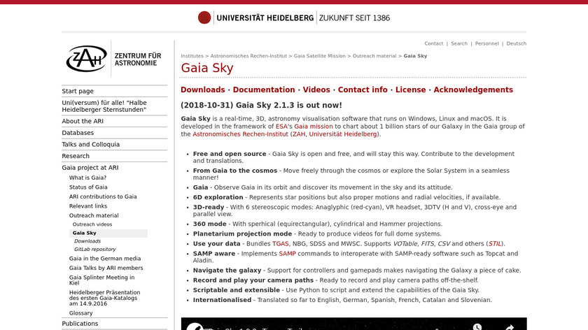 zah.uni-heidelberg.de Gaia Sky Landing Page