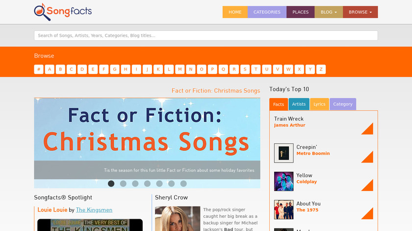 Songfacts Landing Page