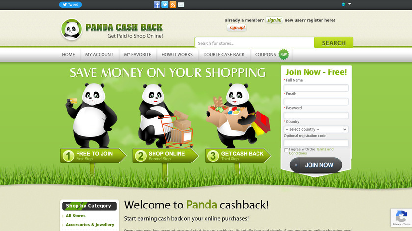 Panda Cash Back Landing Page